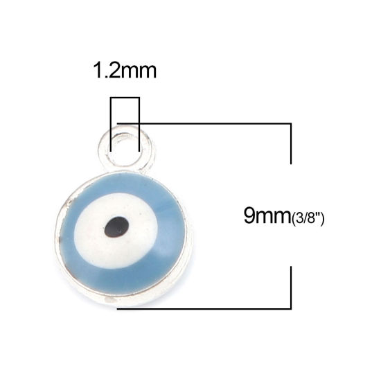 Immagine di Lega di Zinco Religione Charms Tondo Tono Argento Blu Grigio Malocchio 9mm x 7mm , 20 Pz