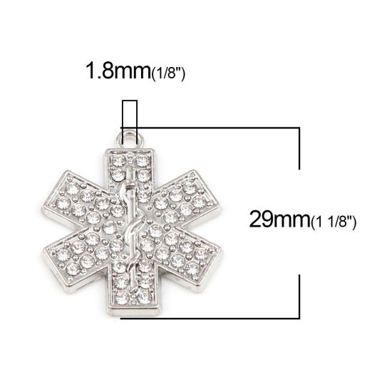 Immagine di Lega di Zinco Religione Charms Simbolo Medico Tono Argento Trasparente Strass 29mm x 25mm , 2 Pz