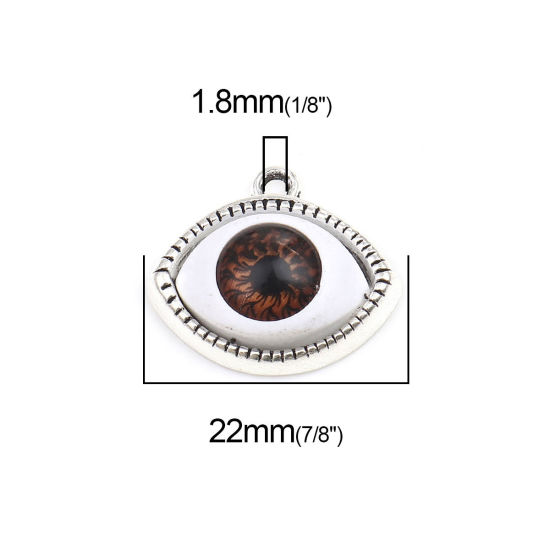 亜鉛合金 チャーム 目 銀古美 ブラウン 22mm x 20mm、 10 個 の画像