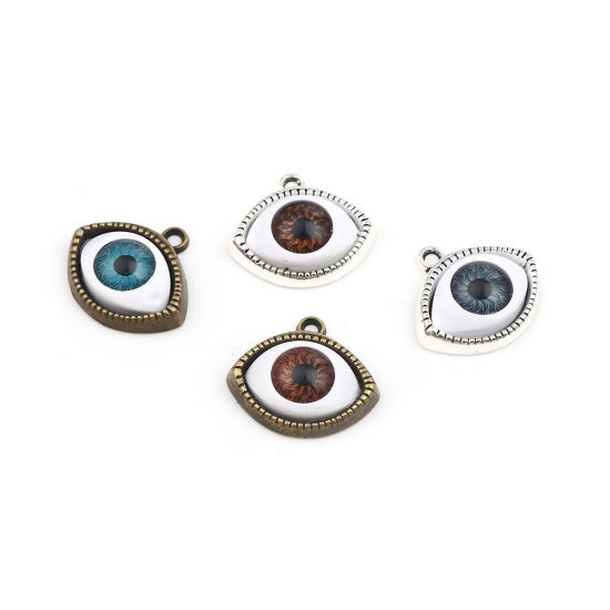 亜鉛合金 チャーム 目 銀古美 ブラウン 22mm x 20mm、 10 個 の画像