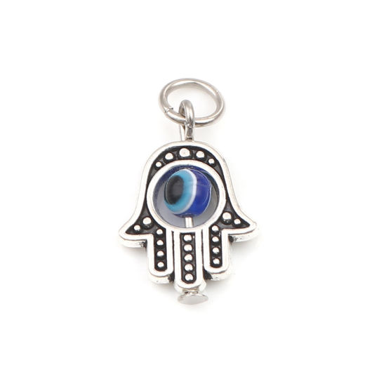 Picture of Zinc Based Alloy Religious Charms Hamsa Symbol Hand Antique Silver Color 22mm x 13mm, 10 PCs