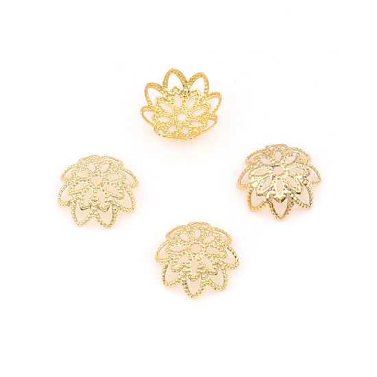 Picture of Brass Beads Caps Flower Gold Plated (Fit Beads Size: 12mm Dia.) 10mm x 10mm, 10 PCs                                                                                                                                                                           