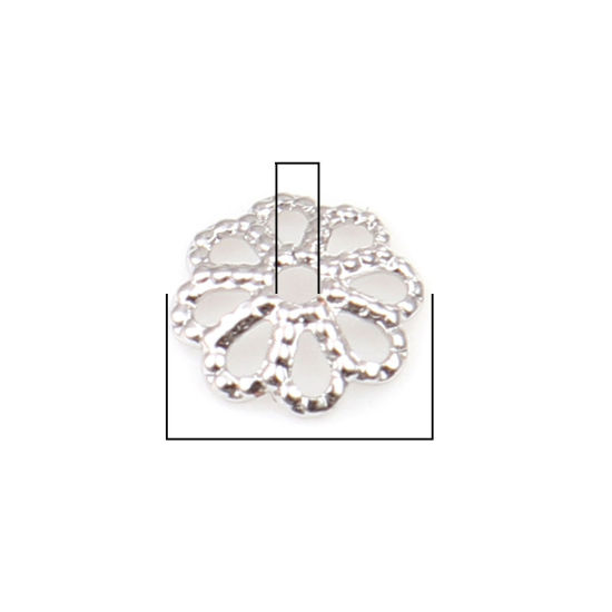 Image de Coupelles en Laiton Fleur Argent Mat (Apparié à Perle: 8mm Dia) 6mm x 6mm, 10 Pcs                                                                                                                                                                             