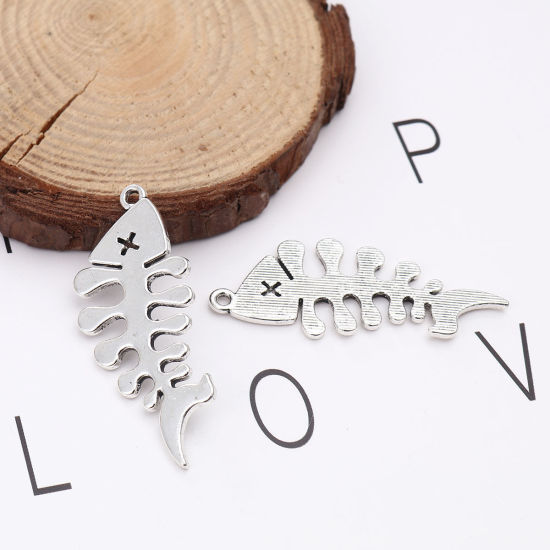 Imagen de Zamak Colgantes Pez Tono de Plata 47mm x 20mm, 20 Unidades