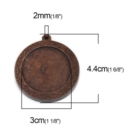 Picture of Wood Cabochon Settings Pendants Round Dark Coffee (Fits 3cm ) 4.4cm x 4cm, 5 PCs