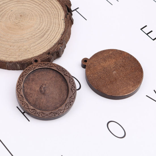 Bild von Holz Cabochon Anhänger Rund Kaffeebraun (für 3cm ) 4.4cm x 4cm, 5 Stück