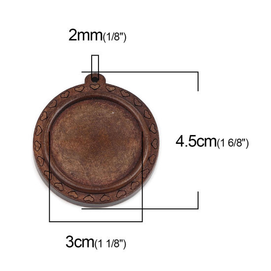 Picture of Wood Cabochon Settings Pendants Round Dark Coffee (Fits 3cm ) 4.5cm x 4.1cm, 5 PCs