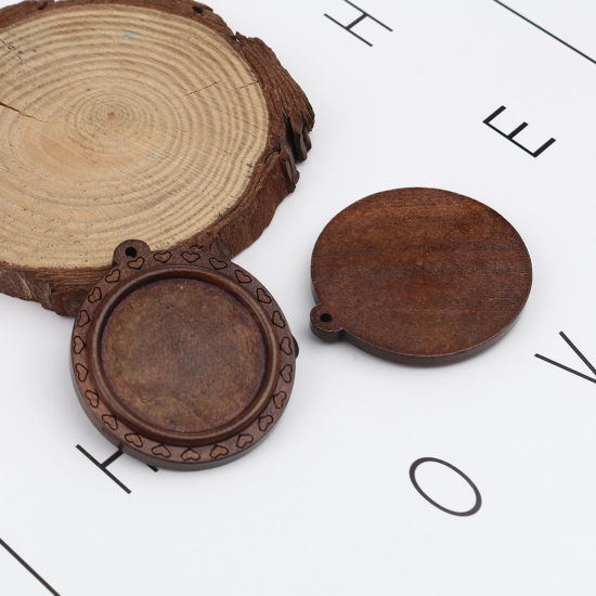 Bild von Holz Cabochon Anhänger Rund Kaffeebraun (für 3cm ) 4.5cm x 4.1cm, 5 Stück