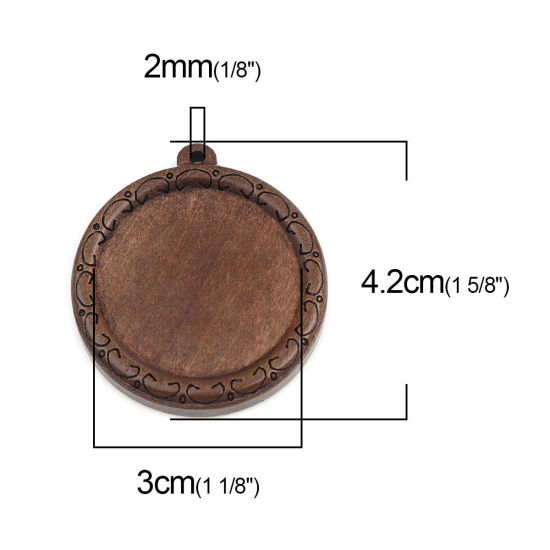 Picture of Wood Cabochon Settings Pendants Round Dark Coffee (Fits 3cm ) 4.2cm x 3.9cm, 5 PCs