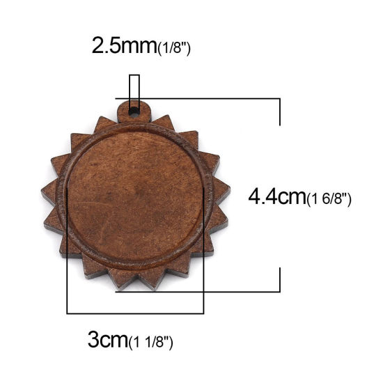 Picture of Wood Cabochon Settings Pendants Sun Dark Coffee (Fits 3cm ) 4.4cm x 4.2cm, 5 PCs