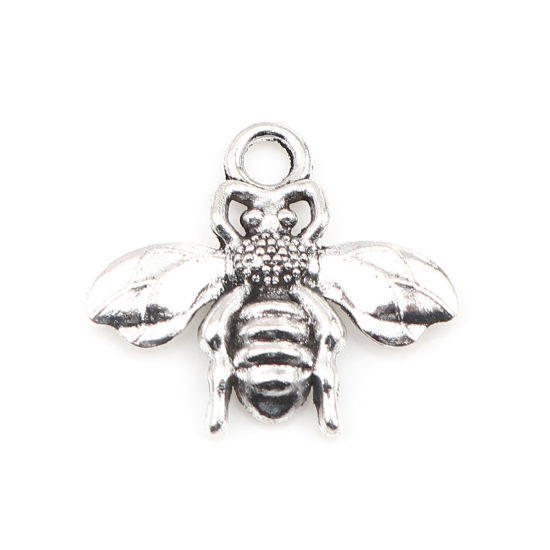Picture of Zinc Based Alloy Insect Charms Bee Animal Antique Silver Color 22mm x 20mm, 30 PCs