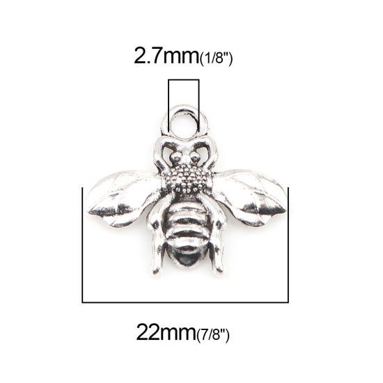 Picture of Zinc Based Alloy Insect Charms Bee Animal Antique Silver Color 22mm x 20mm, 30 PCs