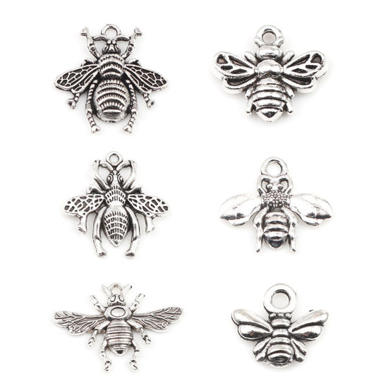Picture of Zinc Based Alloy Insect Charms Bee Animal Antique Silver Color 22mm x 20mm, 30 PCs