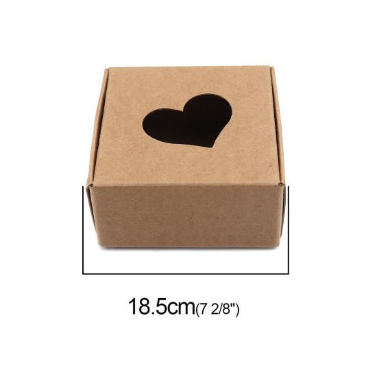 Picture of Kraft Paper Soap Packing & Shipping Boxes Square Light Brown Heart Pattern 5.5cm x 5.5cm x 2.5cm , 20 PCs
