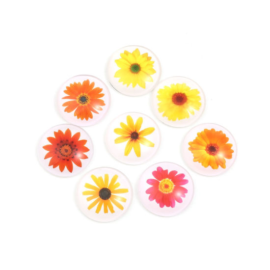Picture of Glass Dome Seals Cabochon Round Flatback At Random Flower Pattern 25mm Dia, 10 PCs