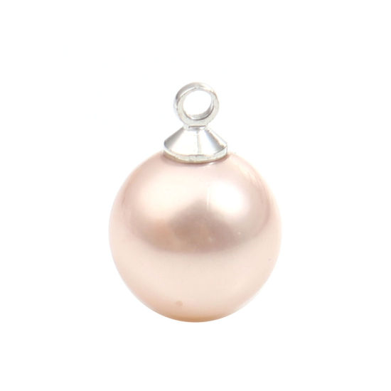 Picture of Pearl Charms Ball Silver Tone Apricot Beige 15mm x 10mm, 5 PCs