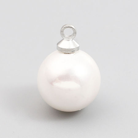 Picture of Pearl Charms Ball Silver Tone Creamy-White AB Color 15mm x 10mm, 5 PCs