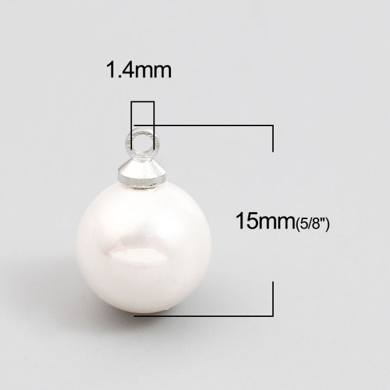 Picture of Pearl Charms Ball Silver Tone Creamy-White AB Color 15mm x 10mm, 5 PCs
