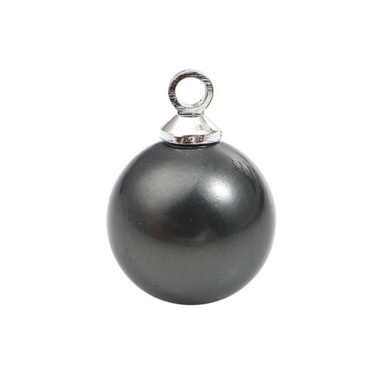 Picture of Pearl Charms Ball Silver Tone Black 15mm x 10mm, 5 PCs
