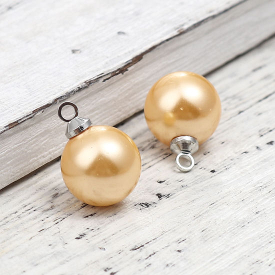 Picture of Pearl Charms Ball Silver Tone Golden Yellow 15mm x 10mm, 5 PCs