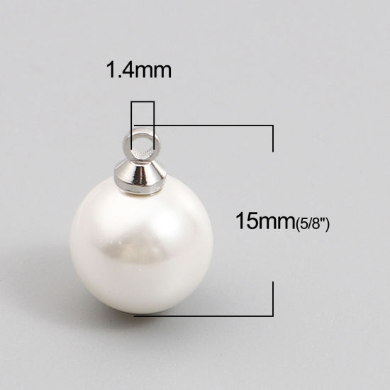 Picture of Pearl Charms Ball Silver Tone Creamy-White 15mm x 10mm, 5 PCs