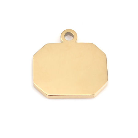 Picture of 1 Piece 304 Stainless Steel Blank Stamping Tags Charms Polygon Gold Plated Double-sided Polishing 13mm x 13mm