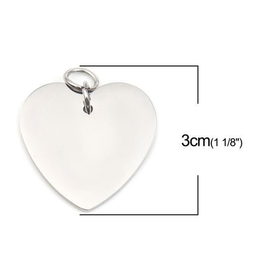 Image de 1 Pièce PendentifsÉtiquettes d'Estampage Vierges en 304 Acier Inoxydable Cœur Argent Mat Polissage Double Face 30mm x 25mm