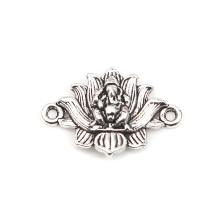 Zinklegierung Verbinder Lotosblume Antiksilber mit Buddha Statue Muster 26mm x 17mm, 30 Stück