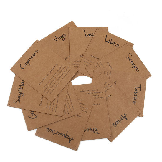 Image de Papier Carte Présentoir à Bijoux de Collier en Papier Kraft Rectangle Brun Clair Constellation Balance 90mm x 70mm, 50 Pcs