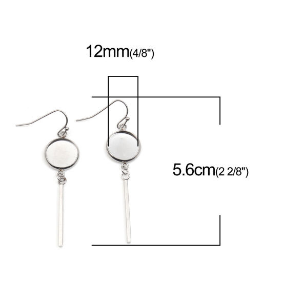 Immagine di 304 Acciaio Inossidabile Ganci per Orecchini Tondo Tono Argento Basi per Cabochon (Adatti 12mm) 56mm x 14mm, Posta / Filo Dimensione: (21 misura), 4 Pz