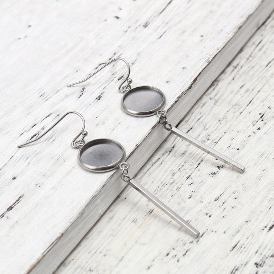 Immagine di 304 Acciaio Inossidabile Ganci per Orecchini Tondo Tono Argento Basi per Cabochon (Adatti 12mm) 56mm x 14mm, Posta / Filo Dimensione: (21 misura), 4 Pz