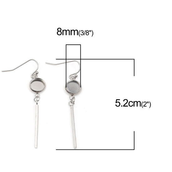 Immagine di 304 Acciaio Inossidabile Ganci per Orecchini Tondo Tono Argento Basi per Cabochon (Adatti 8mm) 52mm x 10mm, Posta / Filo Dimensione: (21 misura), 4 Pz