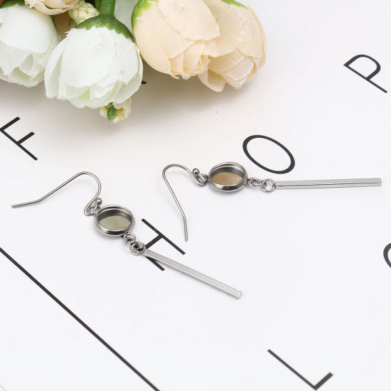 Immagine di 304 Acciaio Inossidabile Ganci per Orecchini Tondo Tono Argento Basi per Cabochon (Adatti 8mm) 52mm x 10mm, Posta / Filo Dimensione: (21 misura), 4 Pz