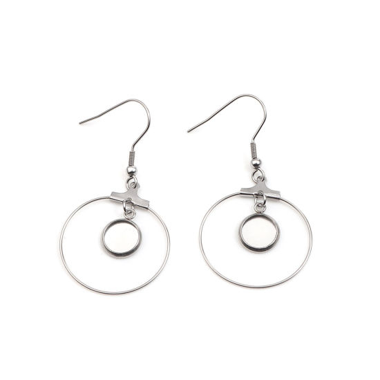 Immagine di 304 Acciaio Inossidabile Ganci per Orecchini Tondo Tono Argento Basi per Cabochon (Adatti 8mm) 49mm x 27mm, Posta / Filo Dimensione: (21 misura), 4 Pz
