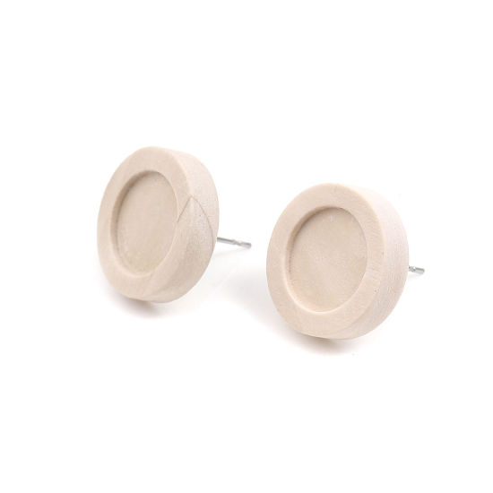 Bild von Edelstahl Ohrring Ohrstecker Rund Cabochon Fassung (für 12mm) 18mm D., Drahtstärke: (21 gauge), 1 Packung Naturfarben 10Stück/Packung)
