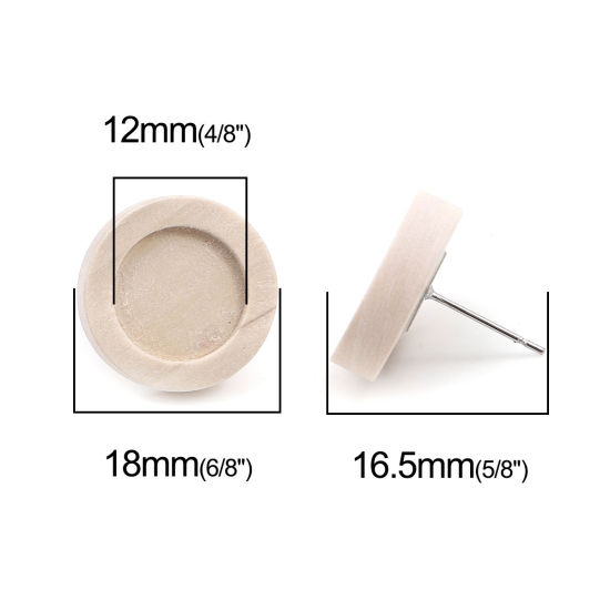 Bild von Edelstahl Ohrring Ohrstecker Rund Cabochon Fassung (für 12mm) 18mm D., Drahtstärke: (21 gauge), 1 Packung Naturfarben 10Stück/Packung)