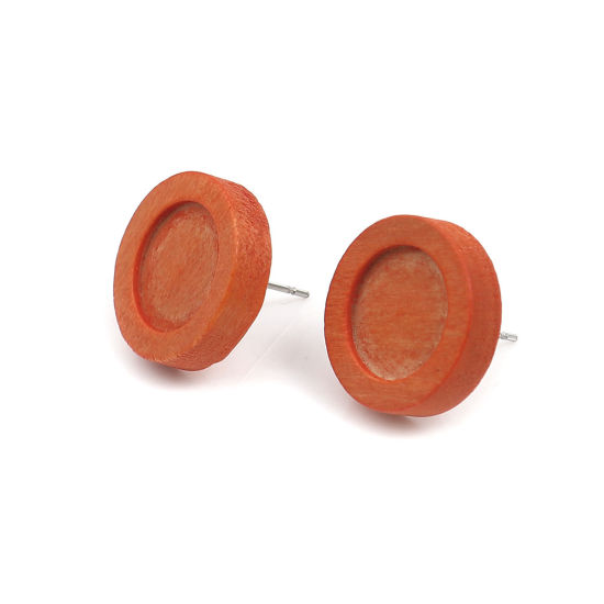 Bild von Edelstahl Ohrring Ohrstecker Rund Cabochon Fassung (für 12mm) 18mm D., Drahtstärke: (21 gauge), 1 Packung Rotbraun 10Stück/Packung)