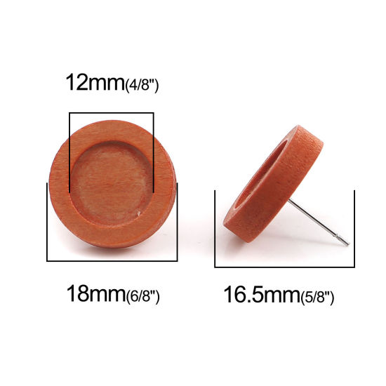 Bild von Edelstahl Ohrring Ohrstecker Rund Cabochon Fassung (für 12mm) 18mm D., Drahtstärke: (21 gauge), 1 Packung Rotbraun 10Stück/Packung)