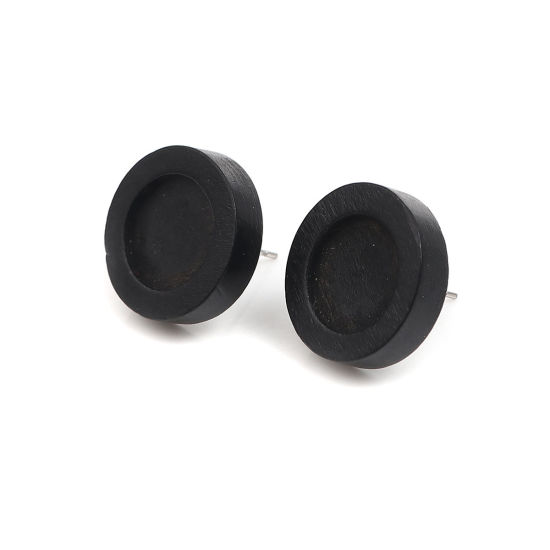 Bild von Edelstahl Ohrring Ohrstecker Rund Cabochon Fassung (für 12mm) 18mm D., Drahtstärke: (21 gauge), 1 Packung Schwarz 10Stück/Packung)