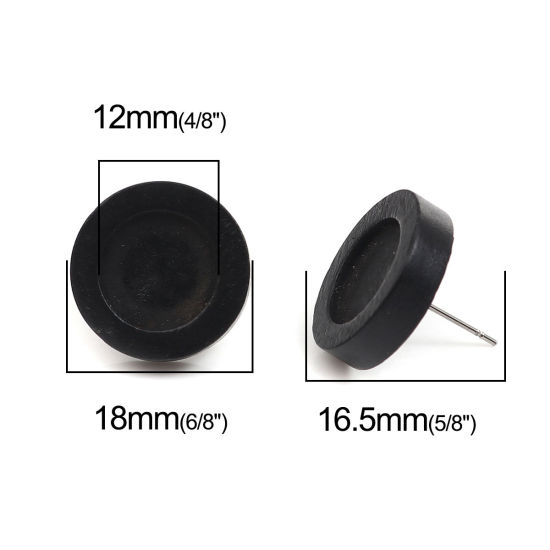 Bild von Edelstahl Ohrring Ohrstecker Rund Cabochon Fassung (für 12mm) 18mm D., Drahtstärke: (21 gauge), 1 Packung Schwarz 10Stück/Packung)