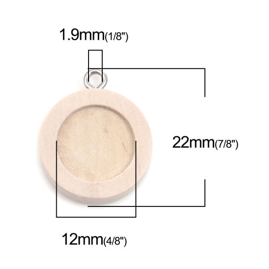 Image de Breloques Supports à Cabochons en Acier Inoxydable Rond Argent Mat Couleur Naturelle (Convenable à 12mm Dia) 22mm x 18mm, 5 Pcs