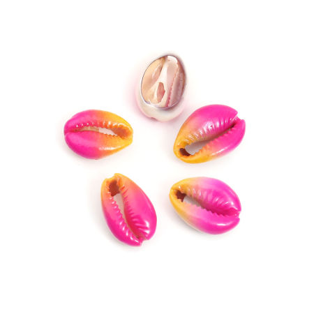 Image de Breloques Naturel Coquille Fushia & Orange Coloré 23mm x 16mm - 19mm x 14mm, 5 Pcs