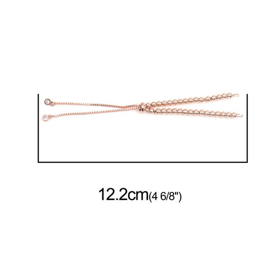 Picture of Brass Slider/Slide Extender Chain For Jewelry Necklace Bracelet Rose Gold Adjustable Clear Rhinestone 12.2cm(4 6/8") long, 1 Piece                                                                                                                            