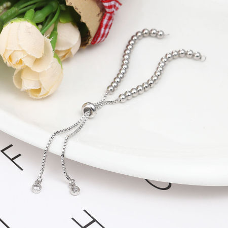 Picture of Brass Slider/Slide Extender Chain For Jewelry Necklace Bracelet Platinum Color Adjustable Clear Rhinestone 12.2cm(4 6/8") long, 1 Piece