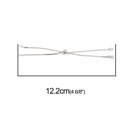 Picture of Brass Slider/Slide Extender Chain For Jewelry Necklace Bracelet Platinum Color Adjustable Clear Rhinestone 12.2cm(4 6/8") long, 1 Piece