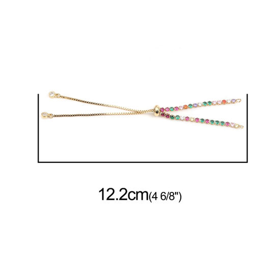 Picture of Brass Slider/Slide Extender Chain For Jewelry Necklace Bracelet Real Gold Plated Adjustable Multicolor Rhinestone 12.2cm(4 6/8") long, 1 Piece