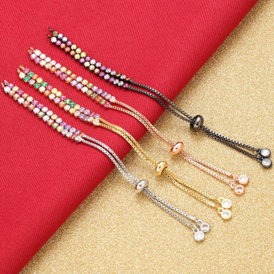 Picture of Brass Slider/Slide Extender Chain For Jewelry Necklace Bracelet Real Gold Plated Adjustable Multicolor Rhinestone 12.2cm(4 6/8") long, 1 Piece