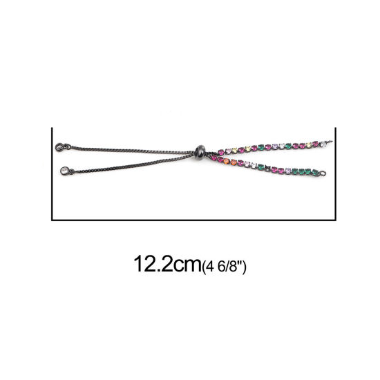 Picture of Brass Slider/Slide Extender Chain For Jewelry Necklace Bracelet Gunmetal Adjustable Multicolor Rhinestone 12.2cm(4 6/8") long, 1 Piece