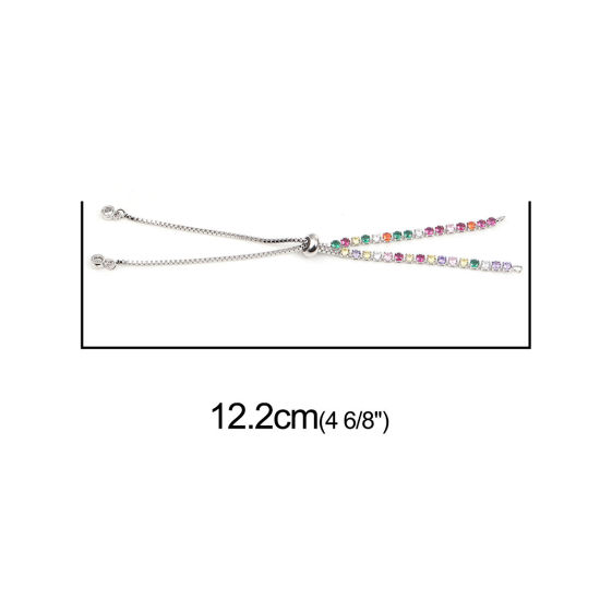 Image de Chaînes d'Extension Glissé Pour Colliers Bracelets en Laiton Couleur de Platine Réglable à Strass Coloré 12.2cm long, 1 Pièce                                                                                                                                 