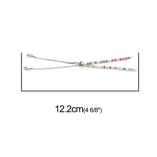 Picture of Brass Slider/Slide Extender Chain For Jewelry Necklace Bracelet Platinum Color Adjustable Multicolor Rhinestone 12.2cm(4 6/8") long, 1 Piece